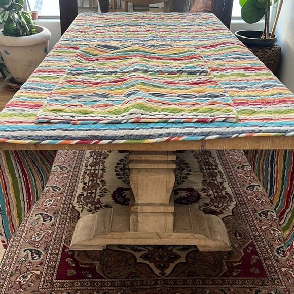 Pottery Barn Quilt With Pillow Cover Full/Queen Colorful Striped 100% Cotton